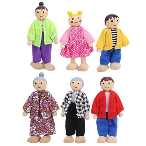 CHEOTIME Dollhouse Familie Holzpuppen Set, Flexible Körperrolle Spielzahlen 6PCS handgefertigtes Miniatur -Menschen Spielzeug für Kinder einfallsreiche Aktivitäten (7 Marionette) (7 Neue Puppen) (6 von CHEOTIME