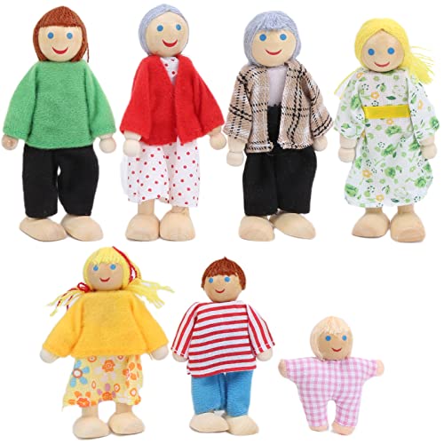 CHEOTIME Dollhouse Familie Holzpuppen Set, Flexible Körperrolle Spielzahlen 6PCS handgefertigtes Miniatur -Menschen Spielzeug für Kinder einfallsreiche Aktivitäten (7 Marionette) von CHEOTIME