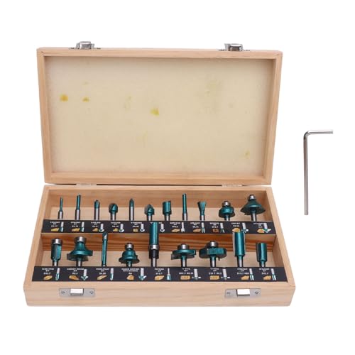 Cheotime 20 PCs Tungsten Carbid Tipped Router Bit Set, 1/2 Zoll Schaft für Holzbearbeitungsanfänger und kommerzielle Benutzer mit Aluminiumlegierungs Aufbewahrungsbox zum Trimmen (1/2 Zoll Schaft) von CHEOTIME
