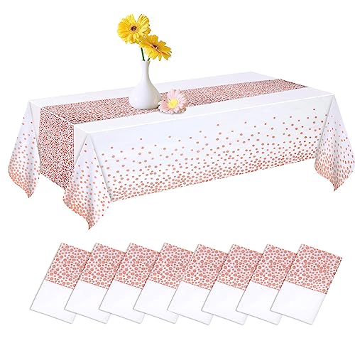 CHEPULA Einweg Tischdecke, [8 Stück] Wasserdicht Geburtstag Tischdecken, Rechteckig Tischtuch Geeignet für Party, Kindergeburtstag, Hochzeit, Weihnachten, 137 x 274 cm, Weiß & Rosa Gold von CHEPULA