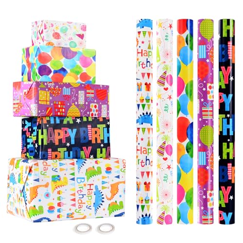 CHEPULA Geschenkpapier Geburtstag Kinder 5 Rollen, 43 cm x 300 cm Geschenkpapierrollen Junge, Recycelbar Geschenk Papier Erwachsene, Birthday Gift Wrapping Paper für alle Geburtstagsanlässe CHEPULA Geschenkpapier Geburtstag Kinder 5 Rollen, 43 cm x 300 cm Geschenkpapierrollen Junge, Recycelbar Geschenk Papier Erwachsene, Birthday Gift Wrapping Paper für alle Geburtstagsanlässe von CHEPULA