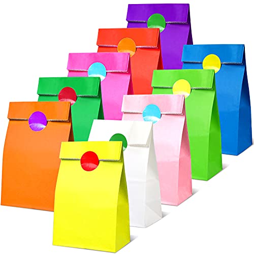 CHEPULA Papiertüten, 50 Stück Bunt Geschenktüten Kindergeburtstag mit 60 Aufkleber, Mitgebsel Tüten Kinder Papier Klein Gift Bag für Party, Geschenk, Geburtstag, Feiern von CHEPULA