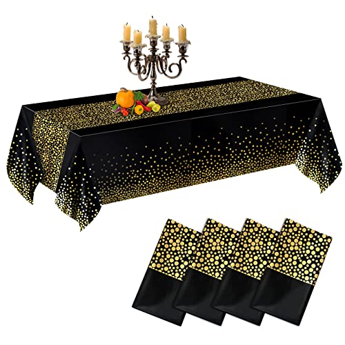 CHEPULA Tischdecke Einweg, [4 Stück] Wasserdicht Geburtstag Tischdecken, Rechteckig Tischtuch Geeignet für Party, Kindergeburtstag, Hochzeit, Weihnachten, 137 x 274 cm, Schwarz & Gold von CHEPULA