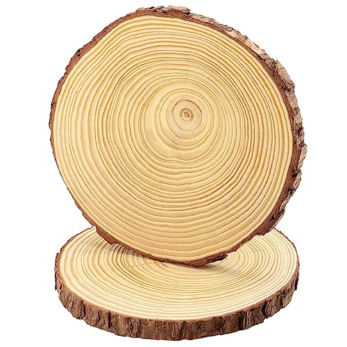 CHEUKYIU 2 Stücke 23-25 cm Unvollendete Holzkreise Natur Holzscheiben Runde Naturholz Baumscheiben Handwerk Holz-Scheiben für Kunst und Handwerk Weihnachten Ornamente DIY Hochzeit Handwerk von CHEUKYIU