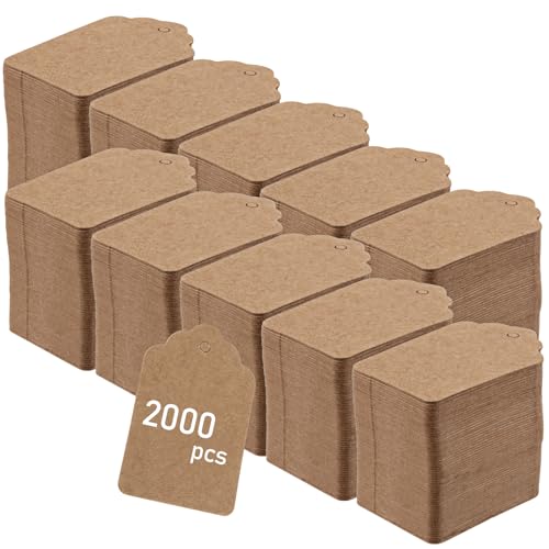 CHEUKYIU 2000 Stück Kraftpapier Anhänger Kleinen Preisetiketten Hängeetiketten 5 x 3,2cm Mini Geschenk Anhänger DIY Etiketten zum Basteln, Weihnachten, Geburtstag, Hochzeitr, Braun von CHEUKYIU
