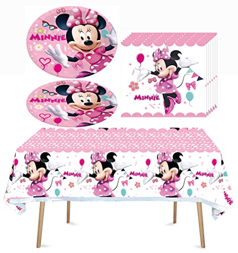 ChezMax 41 Stück Minnie Mickey Mouse Partyzubehör 20 Teller + 20 Servietten + 1 Tischdecke Minnie Mickey Mouse Geburtstagsparty-Dekorationen, für Mädchen und Jungen (41 Stück) von CHEZMAX