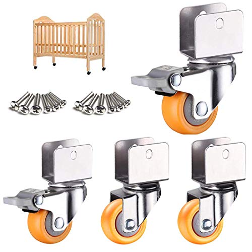1,5 Zoll 38 mm Lenkrollen, U-Bügel-Möbelrollen, Nylonrollen, geeignet for Kinderbetten, Babybettrollen, U-Klemme oben, 360° drehbare Universalrollen, 4 Stück, Gelb (+ Bremse 18 mm)(Swivel+brake,18mm) von CHGAUOPN