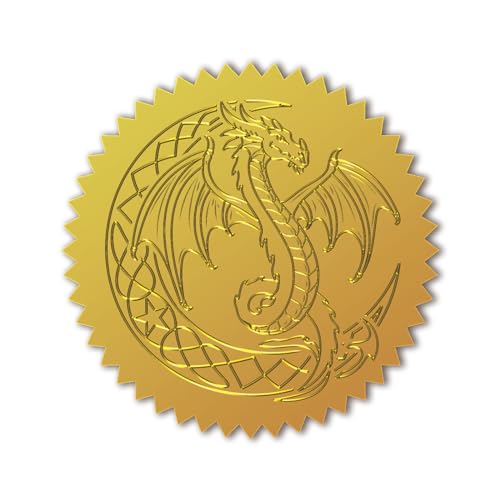 CHGCRAFT 100 Stück Goldfolie Zertifikatssiegel Drache Goldfolie Geprägte Aufkleber Goldfolie Geprägte Zertifikatssiegel Geprägte Aufkleber Für Umschläge Einladungsschreiben Abschlussfeier von CHGCRAFT