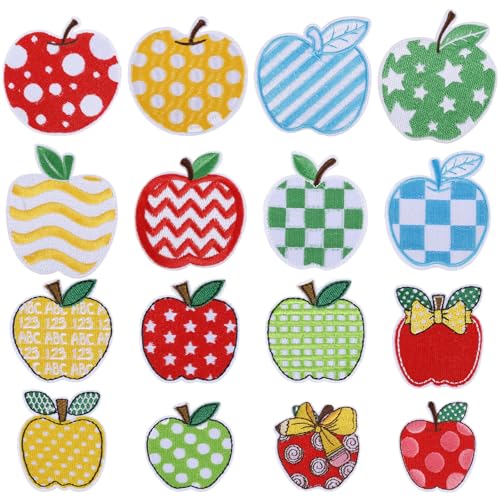 CHGCRAFT 16 Stück 16 Stile Apfel zum Aufbügeln rote Apfel Applikation Obst bestickte Applikation für DIY Nähen Handwerk Zubehör Tuch Reparatur von CHGCRAFT