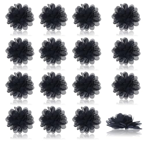 CHGCRAFT 16 Stück Chiffon Blumen Marineblau Stoffapplikationen Zum Nähen Netzstoff Blumen Stoffapplikationen Zum Nähen 3D Dekoflicken Für Kleidung Stirnbänder Hochzeitskleid von CHGCRAFT
