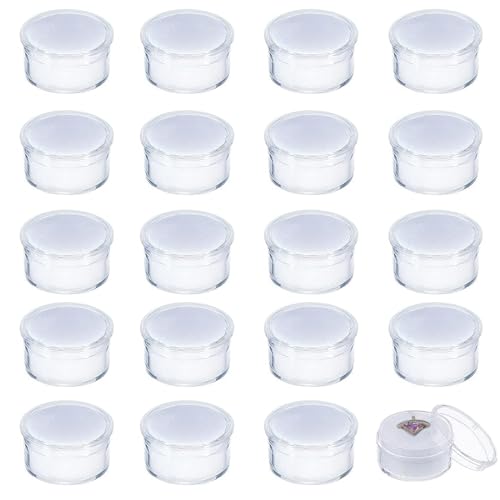 CHGCRAFT 20Pcs Weiß Mini Runde Stein Box Kunststoff Nagel Lose Perlen Verzieren Lager mit Schwamm Matte für Schmuck Perlen Display Lagerung, 1.2x0.7Inch von CHGCRAFT