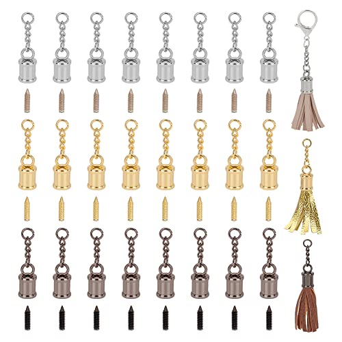 CHGCRAFT 24 Stück Schnur Endkappen Crimpenden mit Bead Bails und Curb Chains, Schnur Endkappen für DIY Halsketten Schlüsselbunde Halsreifen von CHGCRAFT