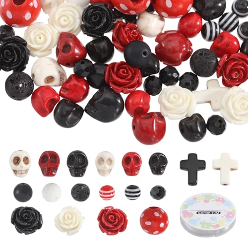 CHGCRAFT 270 Stück Totenkopfperlen Halloween Skelett Anhängerperlen Kreuzblumenperle für Armbänder Halsketten Schmuckherstellung Halloween Anhänger DIY Accessoires von CHGCRAFT