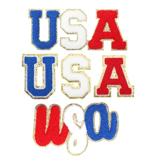 CHGCRAFT 3 Satz USA Brief Aufnäher USA Chenille Aufnäherfür Kleidung Jacken Taschen Hut Nähen Eisen auf Patches für DIY Kostüm Dekoration von CHGCRAFT