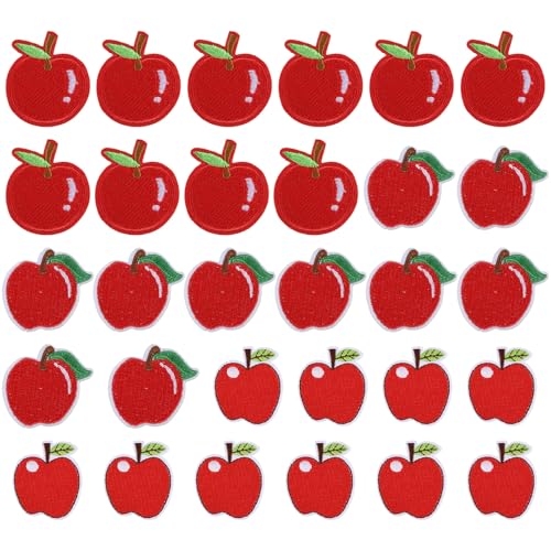 CHGCRAFT 30 Stück 3 Stile Apfel zum Aufbügeln, roter Apfel, Polyester-Faden, zum Aufbügeln für Kleidung, Dekoration, 4,1 cm ~ 4,8 cm von CHGCRAFT