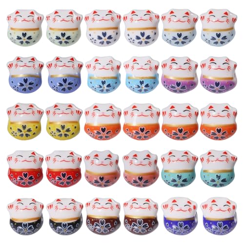 CHGCRAFT 30 Stück Keramik Glückskatze Handgefertigte Perle Porzellan Katze Perlen Masse Porzellan Perlen Famille Rose Porzellan Für DIY Halsketten Armbänder Zubehör Gemischte Farbe 15 Farben von CHGCRAFT
