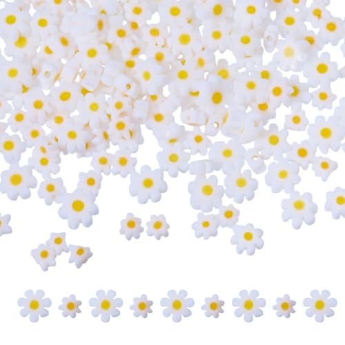 CHGCRAFT 300 Stück 2 Stil Gänseblümchen Glasperlen Blume Glasperlen Gänseblümchen Lose Perlen Flache Blume Gänseblümchen Perlen für Armband Halskette Ohrringe machen Schmuck Handmade DIY 4 Stränge von CHGCRAFT