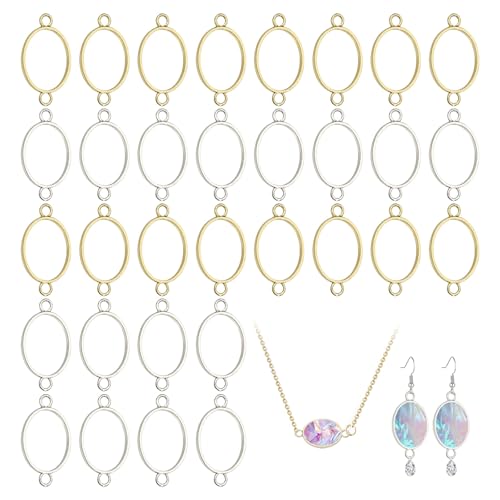 CHGCRAFT 32 Stück 2 Farben Oval Open Blank Connector Alloy Open Lünetten Open Back Lünette Anhänger Hollow Frame Charms für DIY UV Harz DIY Schmuck Ohrring Making von CHGCRAFT