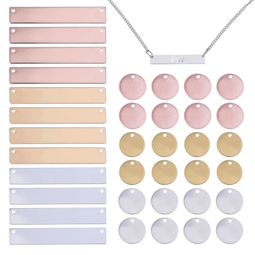 CHGCRAFT 36 Stück 3 Farben Stamping Blank Tag Anhänger Messing und 304 Edelstahl Anhänger Gravur Rohlinge Nachricht Wort Tag Anhänger für Schmuck Gravur DIY Handwerk, 0.2x1.4x0.1 Zoll von CHGCRAFT