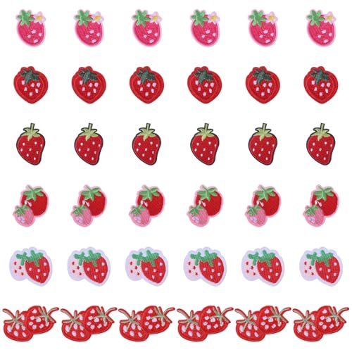 CHGCRAFT 36 Stück Erdbeer Bügelbild auf Eisen 6 Stile Stickerei Obst-Patches auf DIY Kleidung Kleidung, Hüte Jeans Zubehör auf Näh von CHGCRAFT