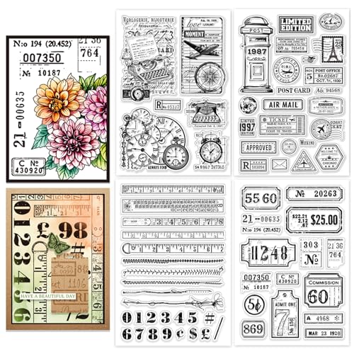 CHGCRAFT 4 Blätter 4 Stil Vintage Stamps Klare Stempel Maßband Transparenter Stempel Etiketten Silikon Clear Seals für DIY Scrapbooking Fotoalbum Dekoration, 4,3×6,3 Zoll CHGCRAFT 4 Blätter 4 Stil Vintage Stamps Klare Stempel Maßband Transparenter Stempel Etiketten Silikon Clear Seals für DIY Scrapbooking Fotoalbum Dekoration, 4,3×6,3 Zoll von CHGCRAFT