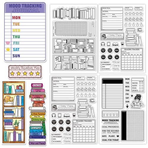 CHGCRAFT 4 Blatt 4 Stil Bücher Klare Stempel Etiketten Transparente Stempel Tagebuch Silikon Siegel für DIY Scrapbooking Fotoalbum Dekoration, 4,3×6,3 Zoll von CHGCRAFT