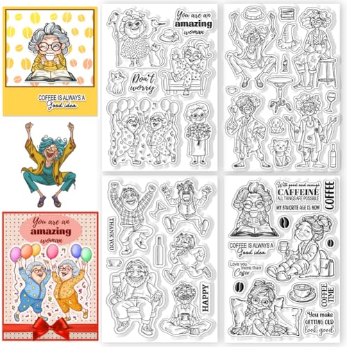 CHGCRAFT 4 Blatt 4 Stil Retro Witzig Oma Stil Klare Stempel Lustiger alter Mann Silikonstempel Siegel für DIY Scrapbooking und Kartenherstellung Papier Handwerk Dekor 6,3×4,3 Zoll CHGCRAFT 4 Blatt 4 Stil Retro Witzig Oma Stil Klare Stempel Lustiger alter Mann Silikonstempel Siegel für DIY Scrapbooking und Kartenherstellung Papier Handwerk Dekor 6,3×4,3 Zoll von CHGCRAFT