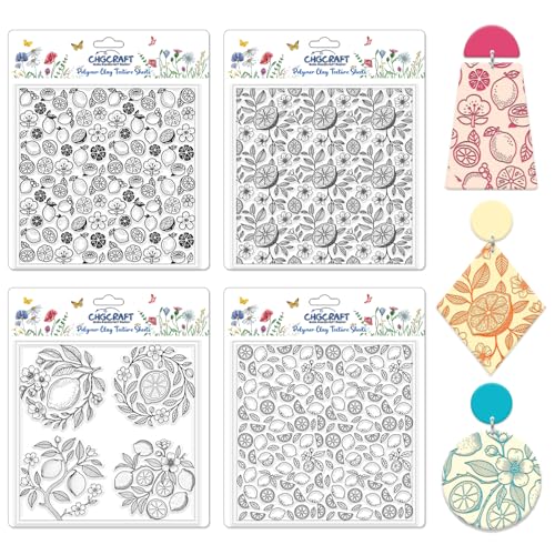 CHGCRAFT 4 Blatt 4 Stile Vintage Zitronen Polymer Clay Textur Blätter Zitronenscheiben Silikon Textur Stempel Blumen Modelliermuster Pad Texturblätter für die Herstellung von Ohrringen, Schmuck, 14 x CHGCRAFT 4 Blatt 4 Stile Vintage Zitronen Polymer Clay Textur Blätter Zitronenscheiben Silikon Textur Stempel Blumen Modelliermuster Pad Texturblätter für die Herstellung von Ohrringen, Schmuck, 14 x von CHGCRAFT