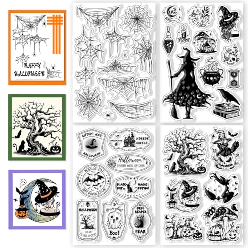 CHGCRAFT 4 Blatt Halloween Serie Klare Stempel Kürbis Transparente Stempel Hexe Silikon Klar Siegel für Kartenherstellung DIY Scrapbooking Fotoalbum Dekoration, 4,3x6,3 Zoll CHGCRAFT 4 Blatt Halloween Serie Klare Stempel Kürbis Transparente Stempel Hexe Silikon Klar Siegel für Kartenherstellung DIY Scrapbooking Fotoalbum Dekoration, 4,3x6,3 Zoll von CHGCRAFT