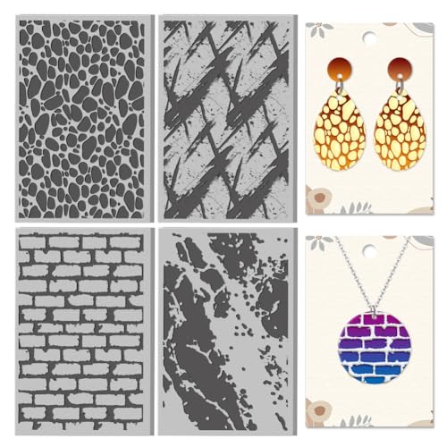CHGCRAFT 4 Bögen Wandtexturmuster, Polymer-Ton, Textur, Blatt, Ziegel, Kopfsteinpflaster, Muster, Gummi-Ton, Texturmatte für Modelliermasse, Ohrringe, Schmuck, DIY, Handwerk, 10,2 x 6,6 cm CHGCRAFT 4 Bögen Wandtexturmuster, Polymer-Ton, Textur, Blatt, Ziegel, Kopfsteinpflaster, Muster, Gummi-Ton, Texturmatte für Modelliermasse, Ohrringe, Schmuck, DIY, Handwerk, 10,2 x 6,6 cm von CHGCRAFT