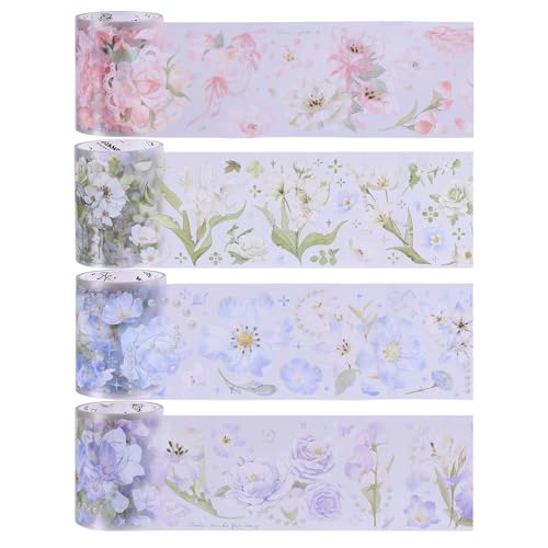 CHGCRAFT 4 Rollen 4 Stil Blumendekoratives Klebeband 50mm Breit Floral Bedrucktes Masking Tape PET Dekorative Aufkleber Selbstklebend für DIY Scrapbooking, 8M, Vier Jahreszeiten Blumen CHGCRAFT 4 Rollen 4 Stil Blumendekoratives Klebeband 50mm Breit Floral Bedrucktes Masking Tape PET Dekorative Aufkleber Selbstklebend für DIY Scrapbooking, 8M, Vier Jahreszeiten Blumen von CHGCRAFT
