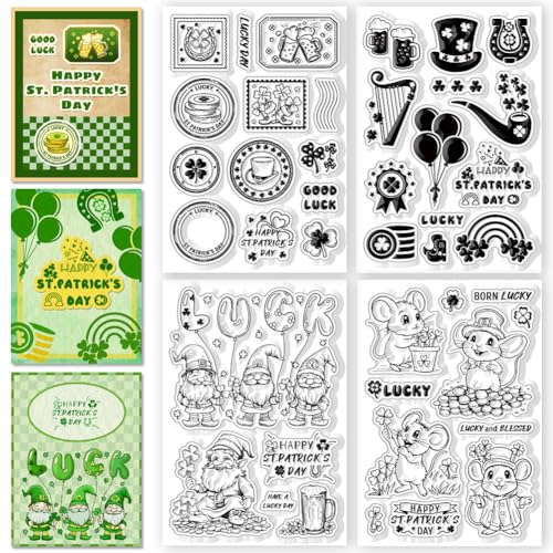 CHGCRAFT 4 Stück St. Patrick's Day Clear Stamps Gnome Mouse Icon Silhouette Transparent Stamps Silikonstempel Siegel für DIY Scrapbooking Kartenherstellung Fotoalbum Postard Dekoration von CHGCRAFT