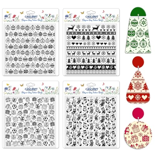 CHGCRAFT 4 Stück Weihnachts-Polymer-Ton-Texturbögen, gestrickte Muster, Silikon-Textur-Stempel, Schneesocken, Ton, Texturmatte, Modelliermuster-Pad für Schmuck und Ohrringe, 14 x 14 cm CHGCRAFT 4 Stück Weihnachts-Polymer-Ton-Texturbögen, gestrickte Muster, Silikon-Textur-Stempel, Schneesocken, Ton, Texturmatte, Modelliermuster-Pad für Schmuck und Ohrringe, 14 x 14 cm von CHGCRAFT