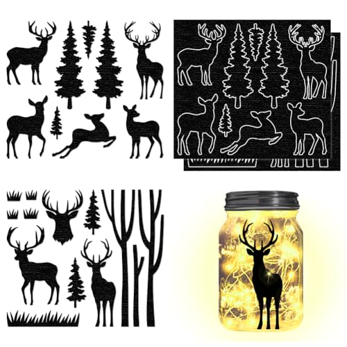 CHGCRAFT 4 x Wald-Silhouetten, Laserausschnitte, Aufkleber, Hirsch, Einmachglas, Ornamente, Silhouetten, Scrapbooking, Papierschnitte, Glasausschnitte für Wandmalerei, Sammelalbum, Zubehör, CHGCRAFT 4 x Wald-Silhouetten, Laserausschnitte, Aufkleber, Hirsch, Einmachglas, Ornamente, Silhouetten, Scrapbooking, Papierschnitte, Glasausschnitte für Wandmalerei, Sammelalbum, Zubehör, von CHGCRAFT