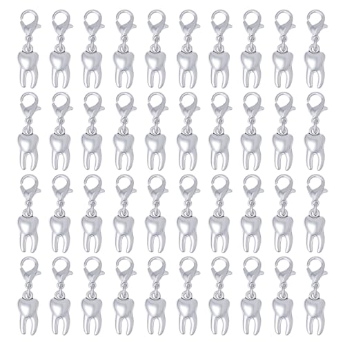 CHGCRAFT 40 Stück Zahn Clip auf Charme Zahn Legierung Anhänger Dekoration Zähne baumeln mit Legierung Hummer Klaue Clasps für DIY Taschen Anhänger Craft, Antikes Silber Platin, 1,1 Zoll CHGCRAFT 40 Stück Zahn Clip auf Charme Zahn Legierung Anhänger Dekoration Zähne baumeln mit Legierung Hummer Klaue Clasps für DIY Taschen Anhänger Craft, Antikes Silber Platin, 1,1 Zoll von CHGCRAFT