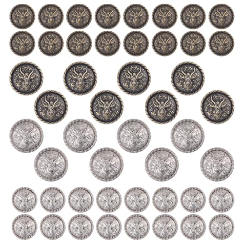 CHGCRAFT 48 Stück 4 Stil Metallknöpfe Rundes Hirschmuster Knöpfe Dekorative Legierung Schaftknöpfe für Anzüge Blusen Röcke Mantel Uniform Jacke Nähen Basteln von CHGCRAFT