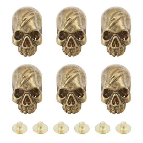 CHGCRAFT 6 Stück Messing Conchos Skull Leder Handwerk Niet Stud Gold Skull Head Studs Nieten Schraube zurück Stud Messing Nieten für Kragen Taschen Kleidung verwendet, 0,55×0,3×0,45 Zoll von CHGCRAFT