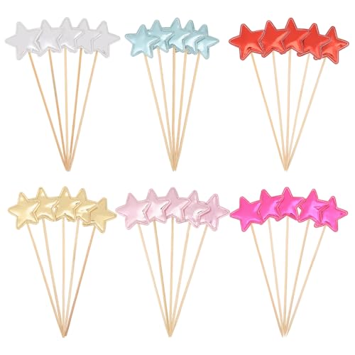 CHGCRAFT 60 Stück Tortenaufleger Stern Topper PU Leder Kuchen Topper Kuchen einfügen Karten für Geburtstag Hochzeit Party Jahrestag Feier, 6 Farben, 12 Sets, 5,12x 1,32x 0,2inch von CHGCRAFT