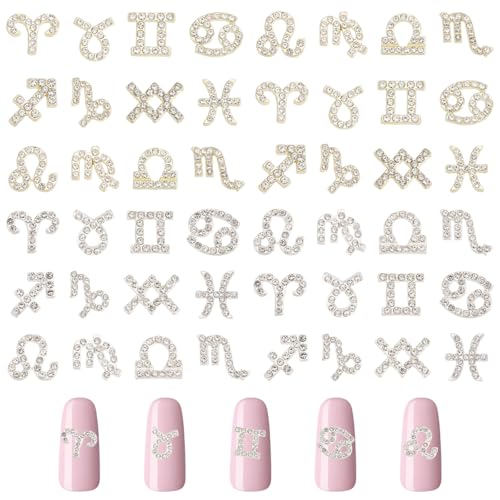 CHGCRAFT 72 Stück 12 Stil Sternzeichen Nagel Charms Legierung Sternzeichen 3D Strass Schmuck Kunst Nagel Charms für Fingernägel Kunst Dekoration Haarspange Schmuckherstellung von CHGCRAFT