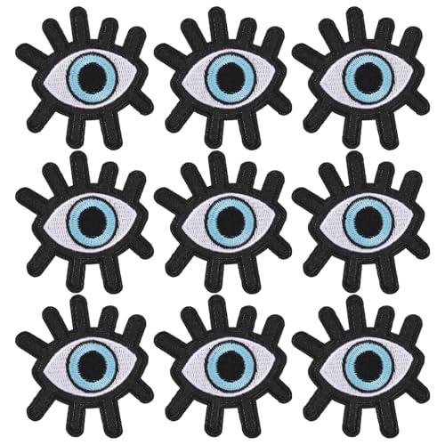 CHGCRAFT 9 Stück Lucky Evil Eye Aufnäher Aufnäher Kostüm Zubehör Evil Eye Aufnäher für Jacke Jeans Quilt Rucksack Schwarz 2.95x2.6x0.06 Zoll von CHGCRAFT