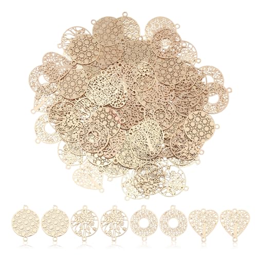 CHGCRAFT 96 Stück 4 Stil Messing Filigran Charms Connectors Flache Runde Links Vergoldet Hohle Herz Charms Filigran Anhänger für DIY Armband Ohrring Halskette Schmuckherstellung CHGCRAFT 96 Stück 4 Stil Messing Filigran Charms Connectors Flache Runde Links Vergoldet Hohle Herz Charms Filigran Anhänger für DIY Armband Ohrring Halskette Schmuckherstellung von CHGCRAFT