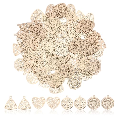 CHGCRAFT 96 Stück 4 Stil Triangle Brass Filigree Charms Connectors Flat Round Links Golded Hollow Heart Charms Filigree Pendant for DIY Bracelet Earring Necklace Jewelry Making CHGCRAFT 96 Stück 4 Stil Triangle Brass Filigree Charms Connectors Flat Round Links Golded Hollow Heart Charms Filigree Pendant for DIY Bracelet Earring Necklace Jewelry Making von CHGCRAFT