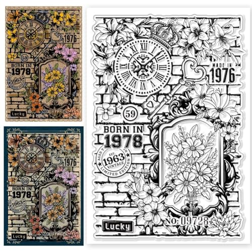 CHGCRAFT Backstein Hintergrund Silikon Stempel Lily Uhr Transparent Silikonstempel Karten Silikon Clear Stamp DIY Album Foto Buch Dekoration von CHGCRAFT