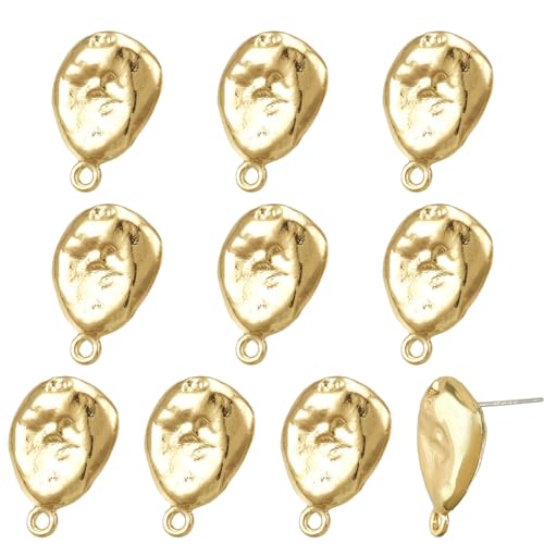 CHGCRAFT Ca. 10 Stück Ohrstecker aus Legierung, hellgoldfarben, mit kleiner Schlaufe und Stahlstiften für DIY-Schmuckherstellung, 18 x 12,5 mm, Loch 1,6 mm von CHGCRAFT