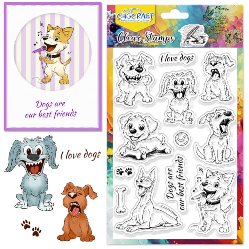 CHGCRAFT Cartoon Hund Clear Stamps Lustige Tier Transparent Stamps Brief Silikon Clear Stamp Dichtungen für DIY Scrapbooking Fotoalbum Dekoration, 4.3x6.3 Zoll von CHGCRAFT