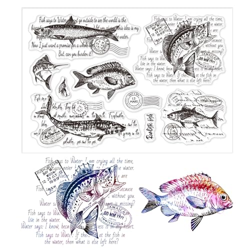 CHGCRAFT Clear Stempel Fisch Ozean Wort Hintergrund Stempel Silikon Klare Siegel für DIY Scrapbooking Fotoalbum Dekorative Karten, 5.83x8.27 Zoll von CHGCRAFT