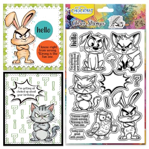 CHGCRAFT Cranky Tiere Clear Stempel Katzen Hunde Kaninchen Transparent Basteln Stempel für DIY Scrapbooking Fotoalbum Dekorativ, 6,3x4,3 Zoll von CHGCRAFT