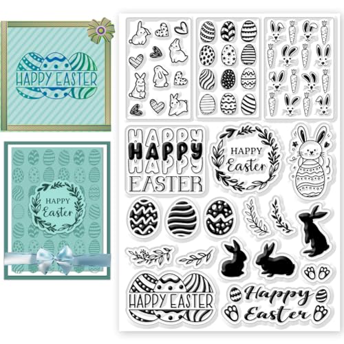 CHGCRAFT Frohe Ostern Transparenter Stempel Hasenhintergrund Transparente Stempel Segensworte Silikon Klare Stempelsiegel Für DIY Scrapbooking Fotoalbum Dekorative Karten Herstellung 4.33x6.3 Zoll von CHGCRAFT