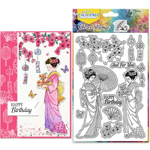 CHGCRAFT Geisha Kirsche, transparente Stempel, Windspiel, Laternen, Fächer, Stempel für DIY, Scrapbooking, Fotoalbum, dekorative Karten, 16 x 10,9 cm CHGCRAFT Geisha Kirsche, transparente Stempel, Windspiel, Laternen, Fächer, Stempel für DIY, Scrapbooking, Fotoalbum, dekorative Karten, 16 x 10,9 cm von CHGCRAFT