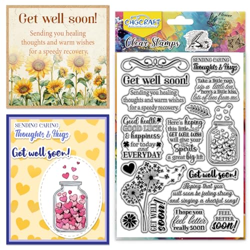 CHGCRAFT Get Well Soon Benediction Clear Stamp Silikon Clear Stamps Transparente Bastelstempel für DIY Scrapbooking Fotoalbum dekorative Karten machen, Wort, 6,3x4,3 Zol von CHGCRAFT